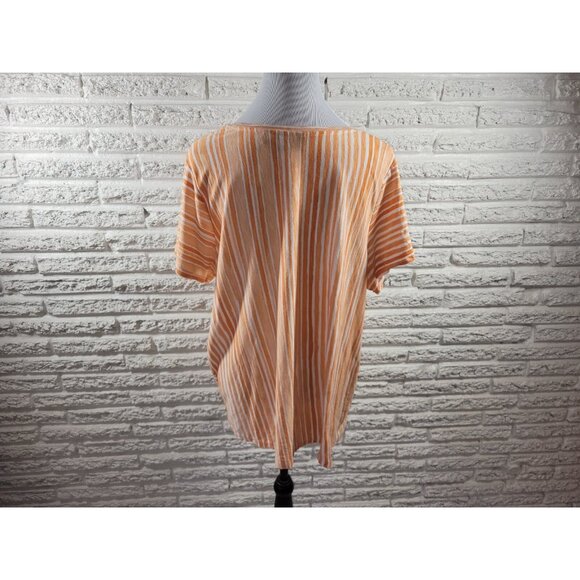 Onque Casual Womens Top 2X Plus Tee Orange Stripe Lightweight Tied Hem STR63E - Picture 5 of 8